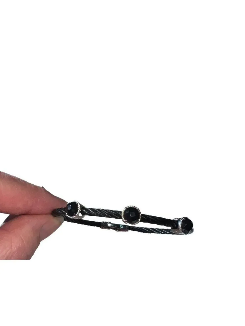 Charriol Three Station onyx Cable Bracelet 18K White Gold & Stainless Steel
